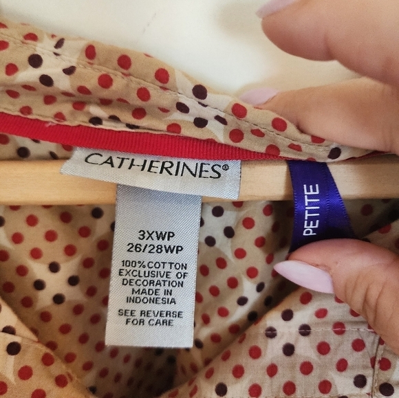 Catherines long sleeve button top blouse polka dot size 3x petite office casual - Picture 6 of 8